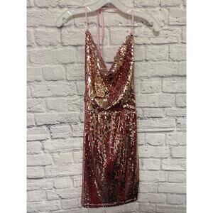 CBR Rose Pink Full Sequin Backless Mini Formal HOCO Party Dress SZ LG New w/tags